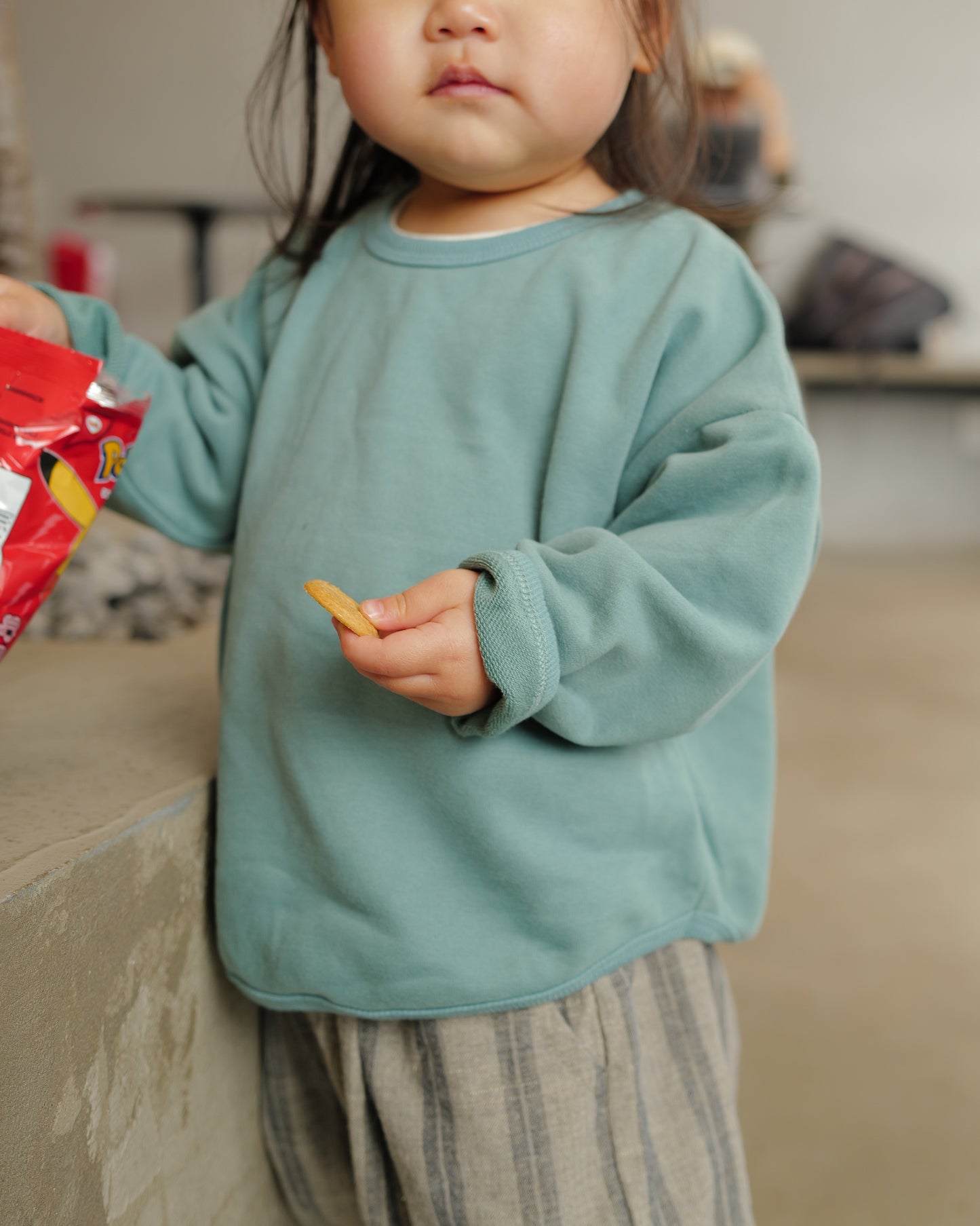 perfect crewneck sweater teal on girl