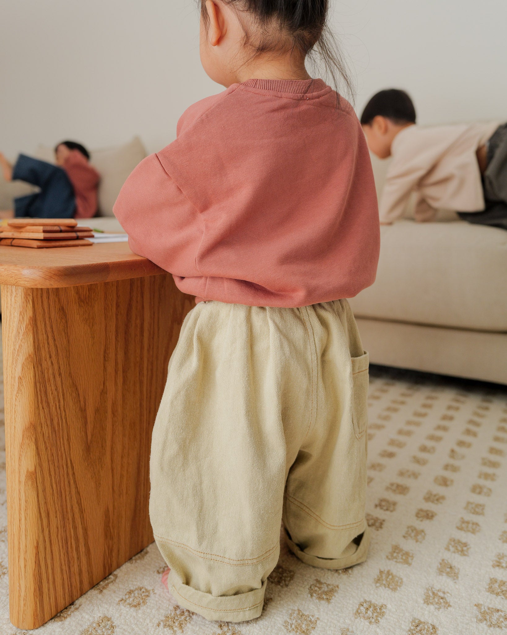 toddler baggy crew sweater terracotta on girl