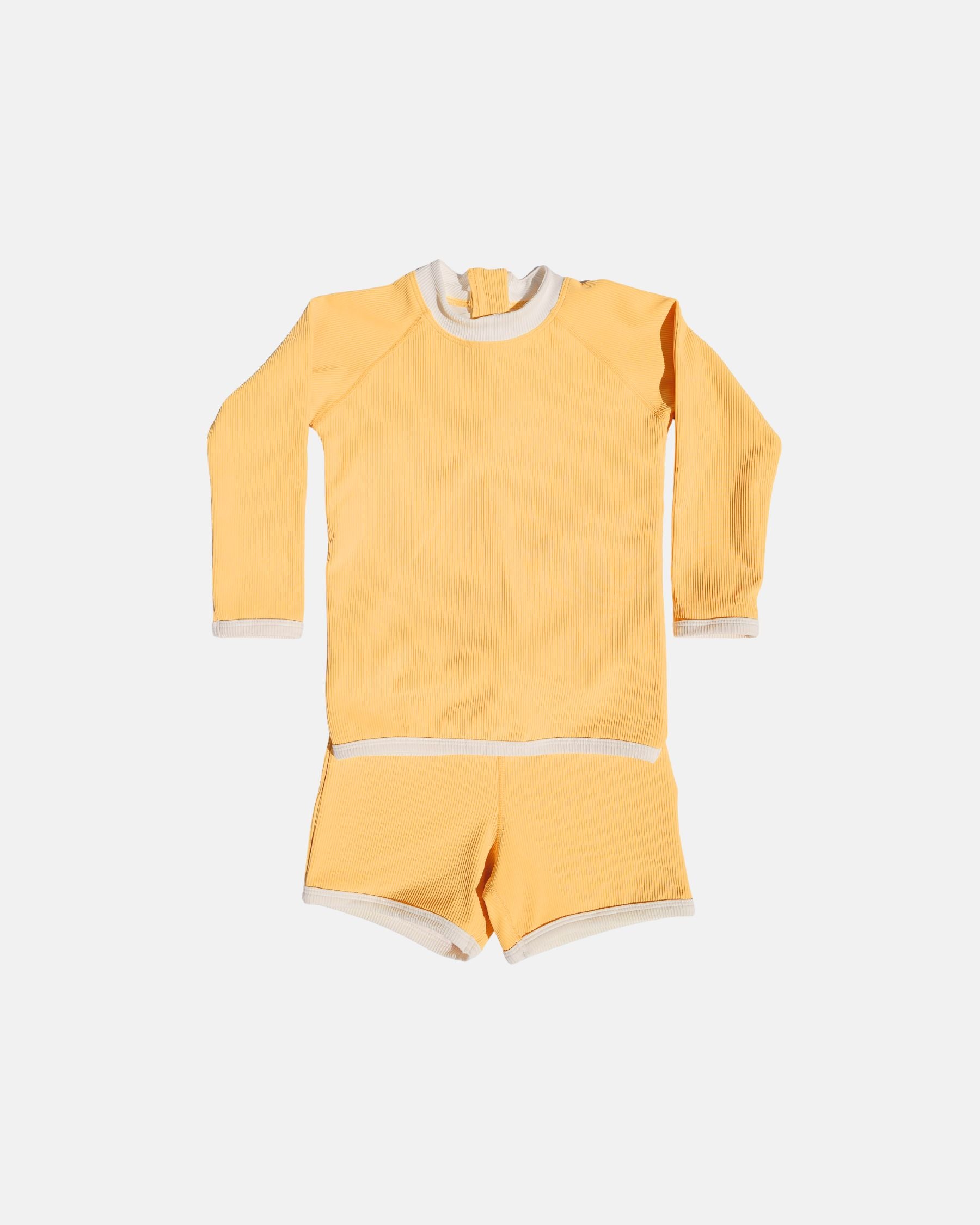 Long-Sleeve Rashguard + Shorts Swim Set (Yellow)