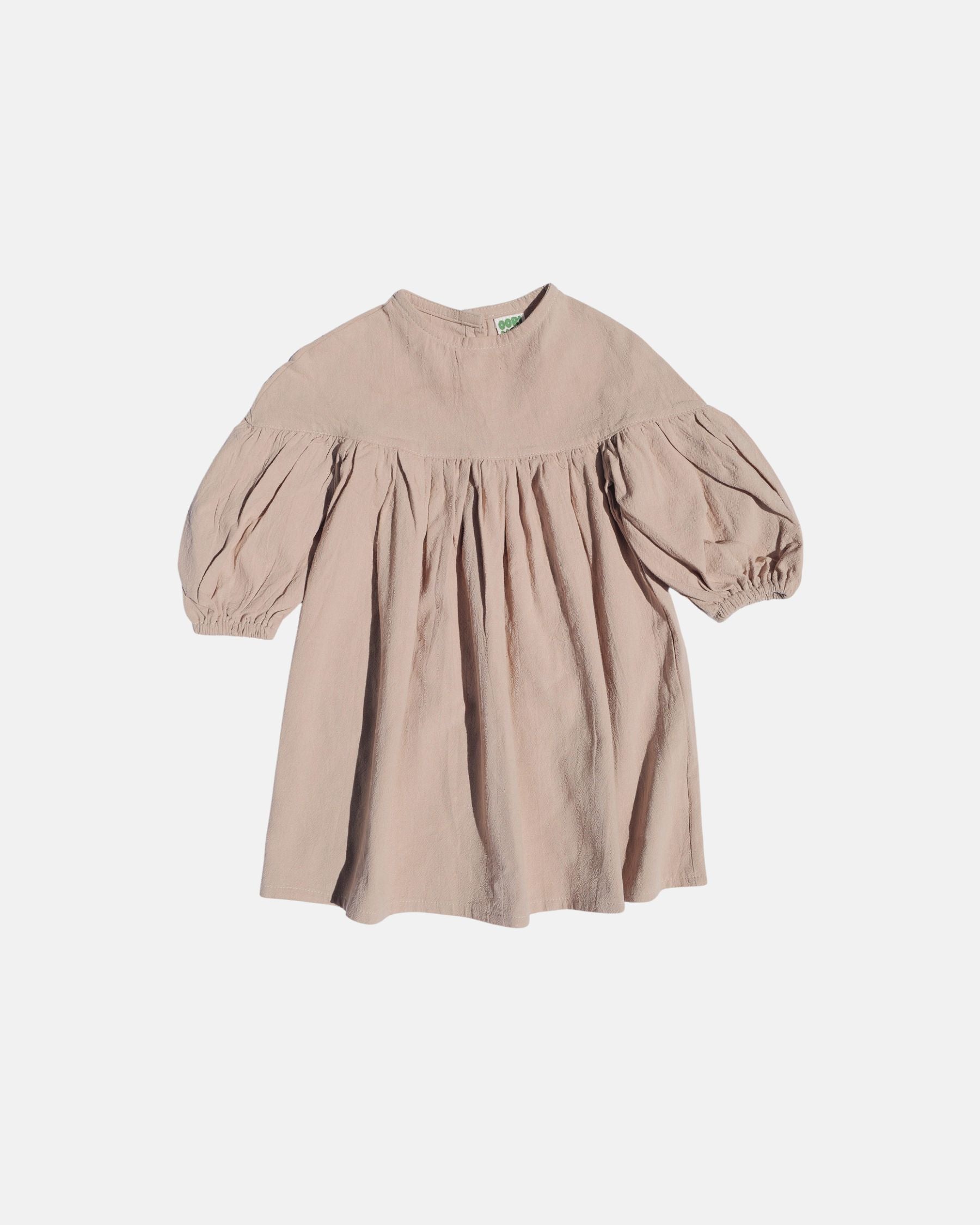 Linen Balloon-Sleeve Girls Dress (Grey) – Flowy & Lightweight