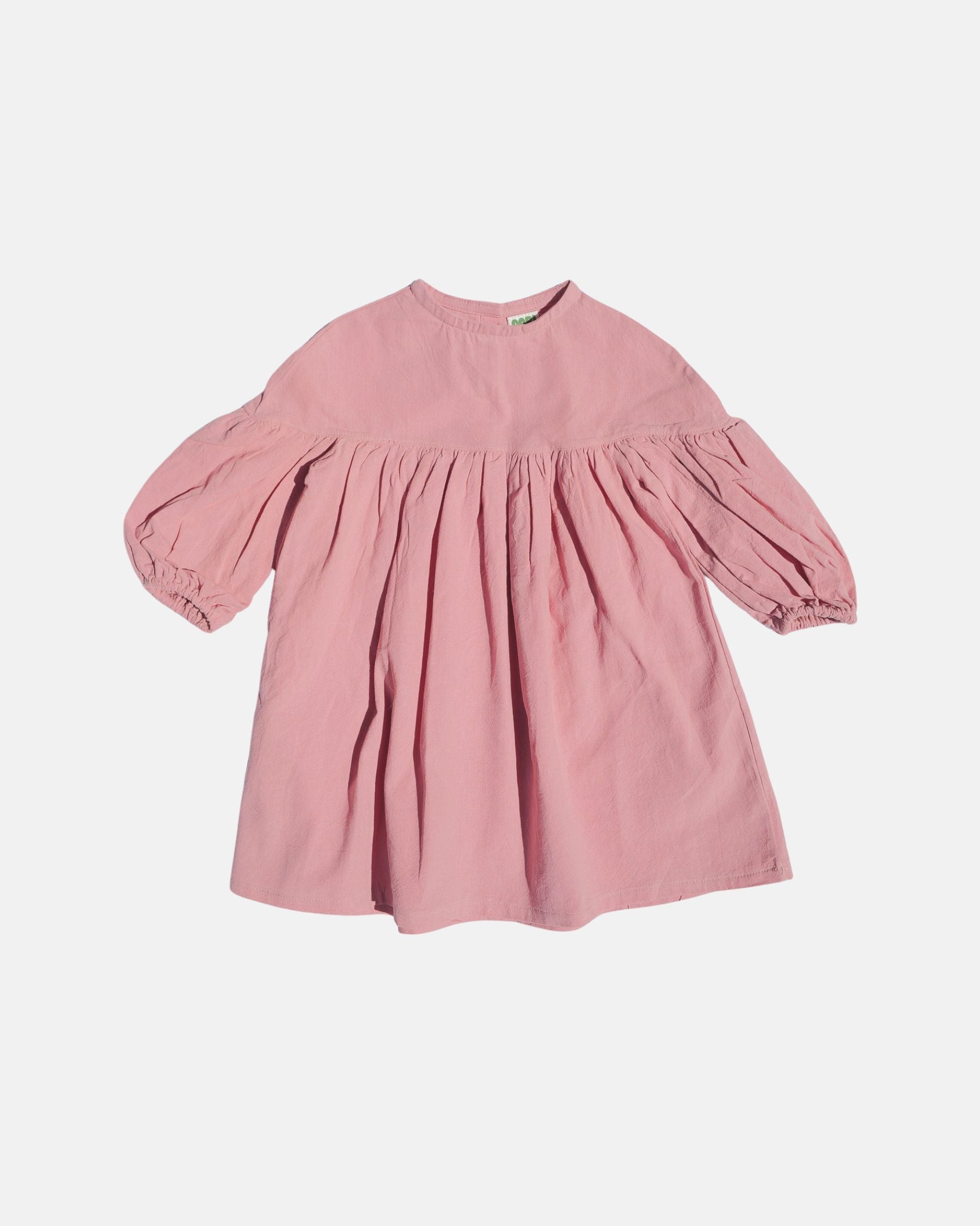Linen Balloon-Sleeve Girls Dress (Pink) – Flowy & Lightweight