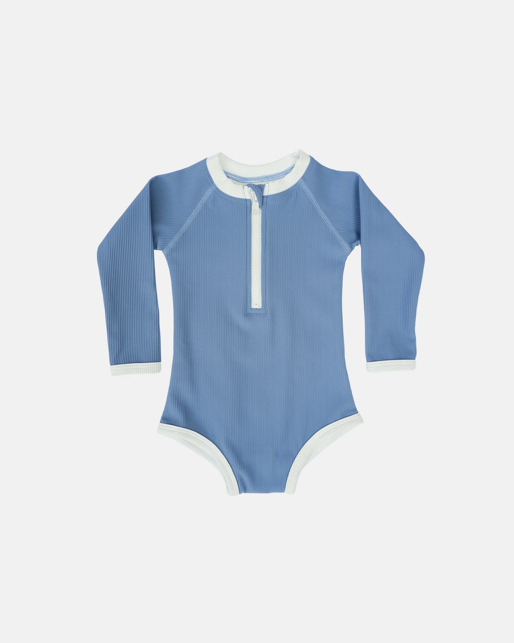 Ribbed Long-Sleeve Baby & Kids Swimsuit (Blue)