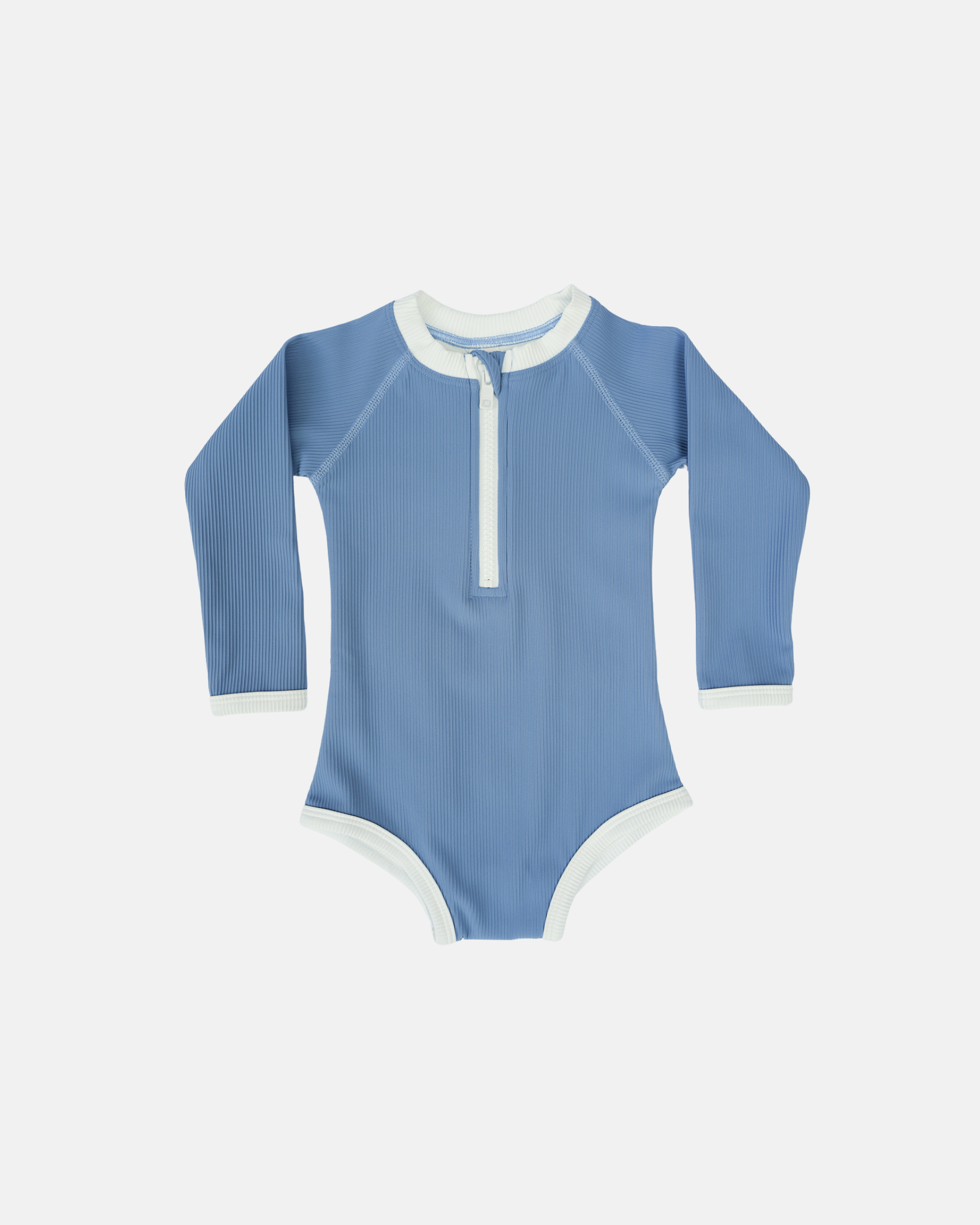 Ribbed Long-Sleeve Baby & Kids Swimsuit (Blue)