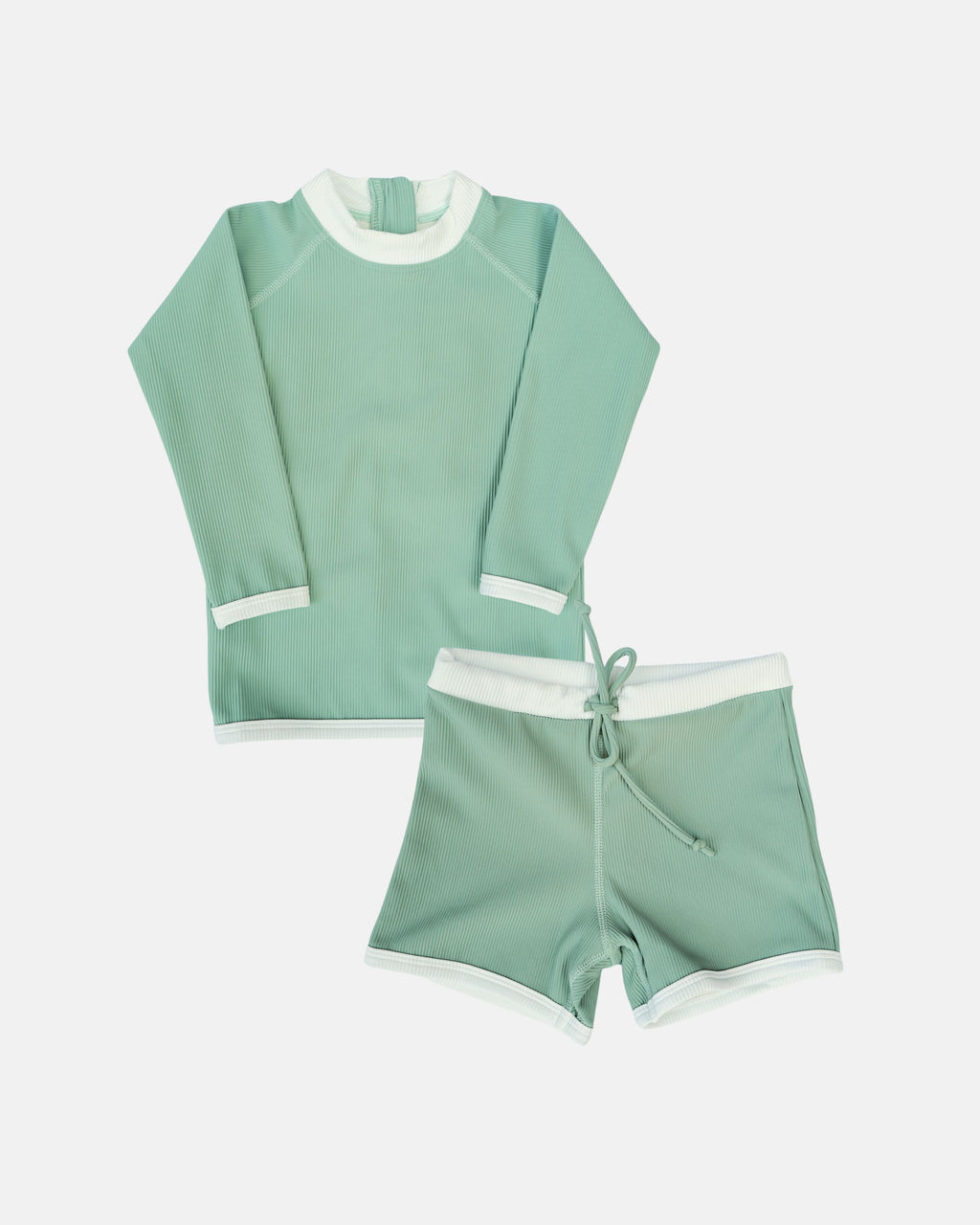 Long-Sleeve Rashguard + Shorts Swim Set (Pistachio)