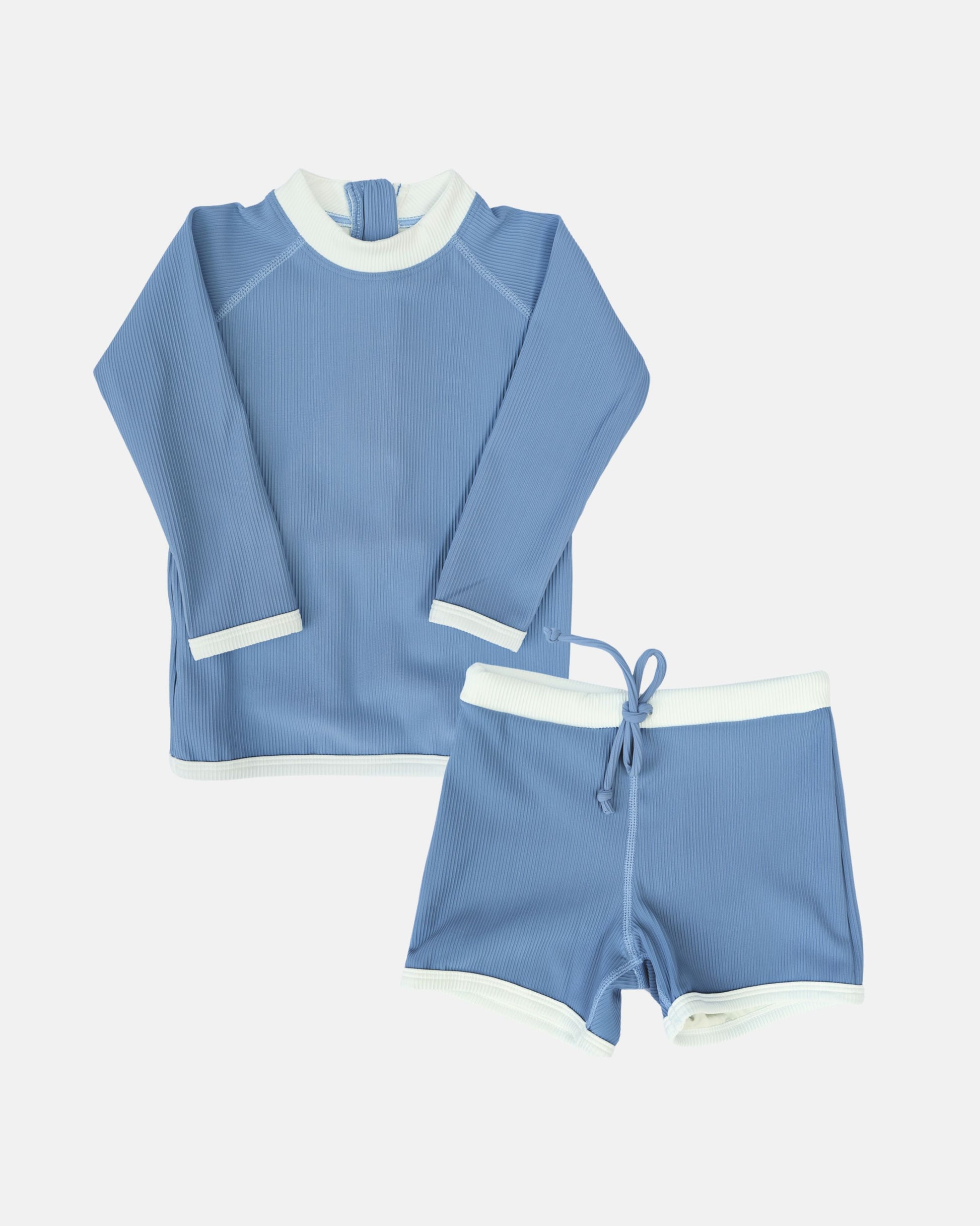 Long-Sleeve Rashguard + Shorts Swim Set (Blue)