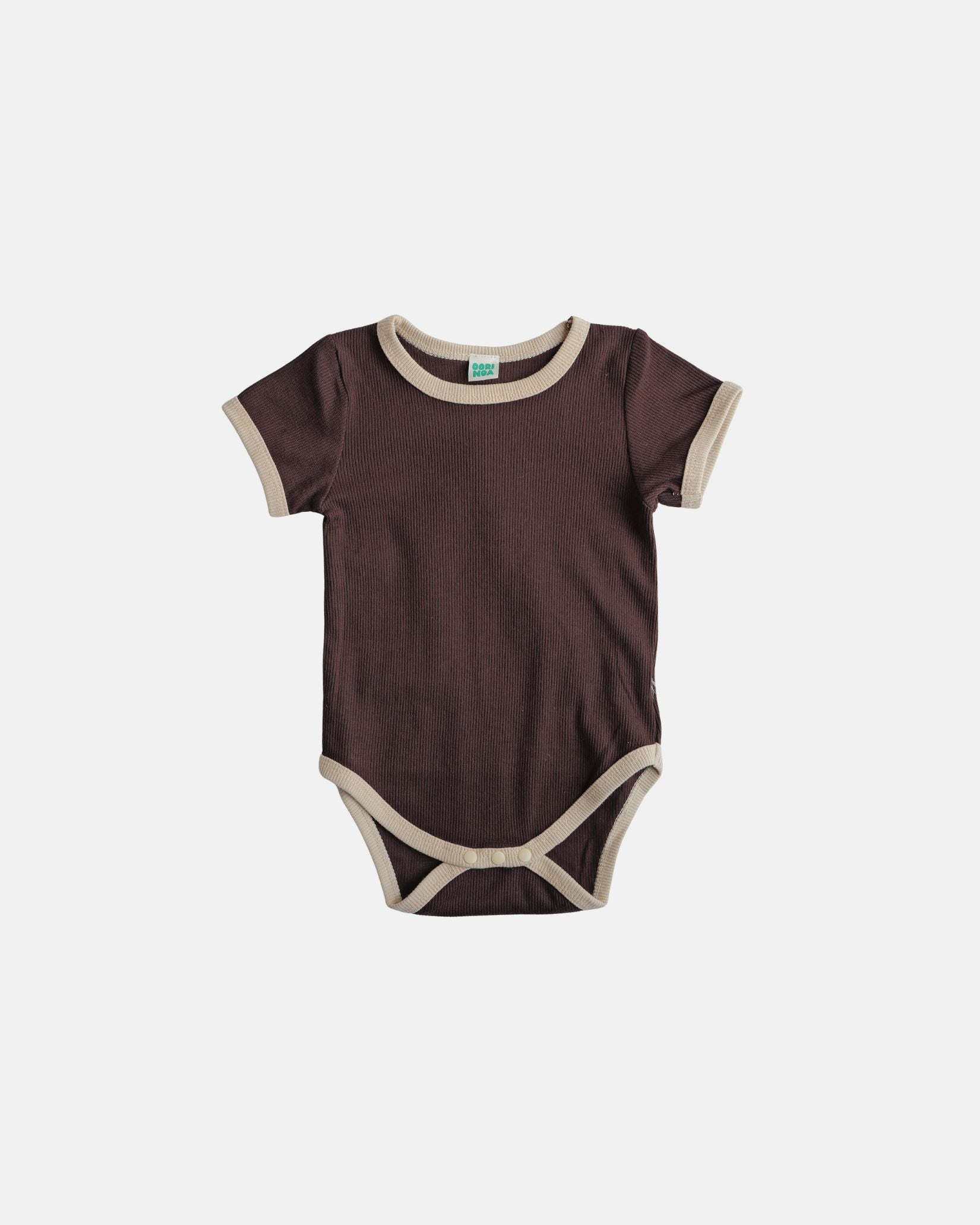 Ribbed Short-Sleeve Onesie (Brown)