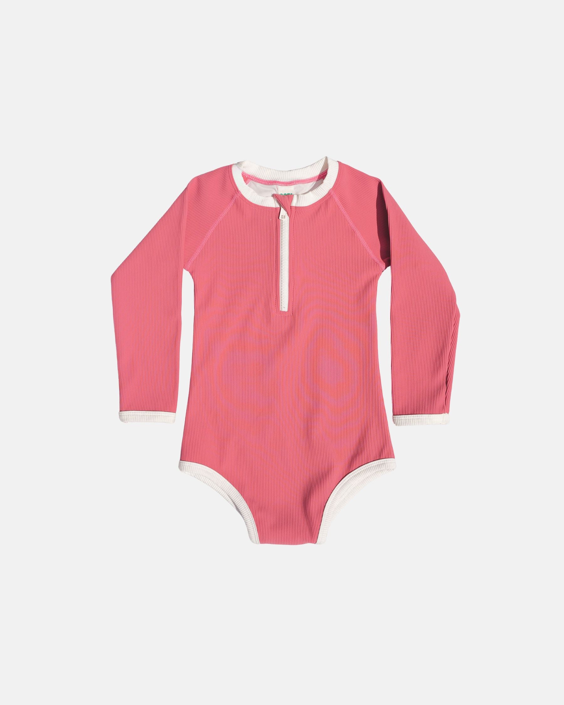 Ribbed Long-Sleeve Baby & Kids Swimsuit (Punch)