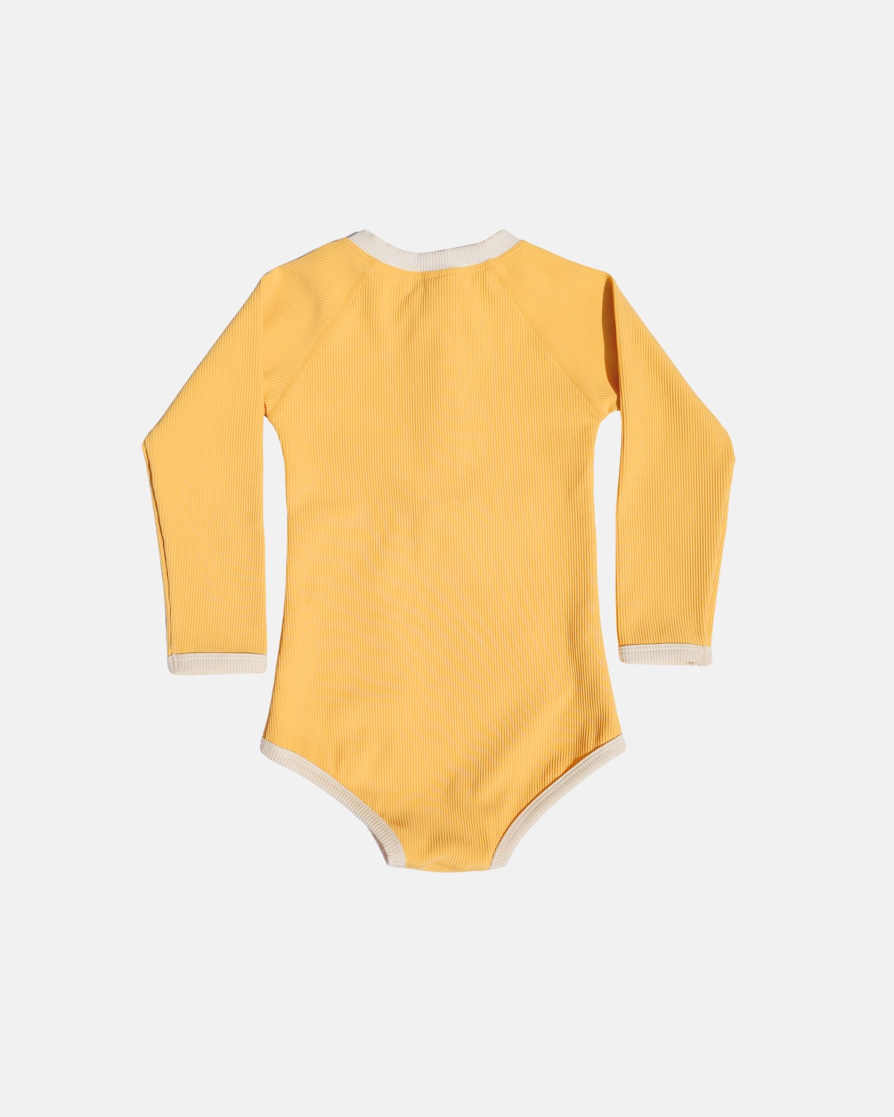 Ribbed Long-Sleeve Baby & Kids Swimsuit (Yellow)