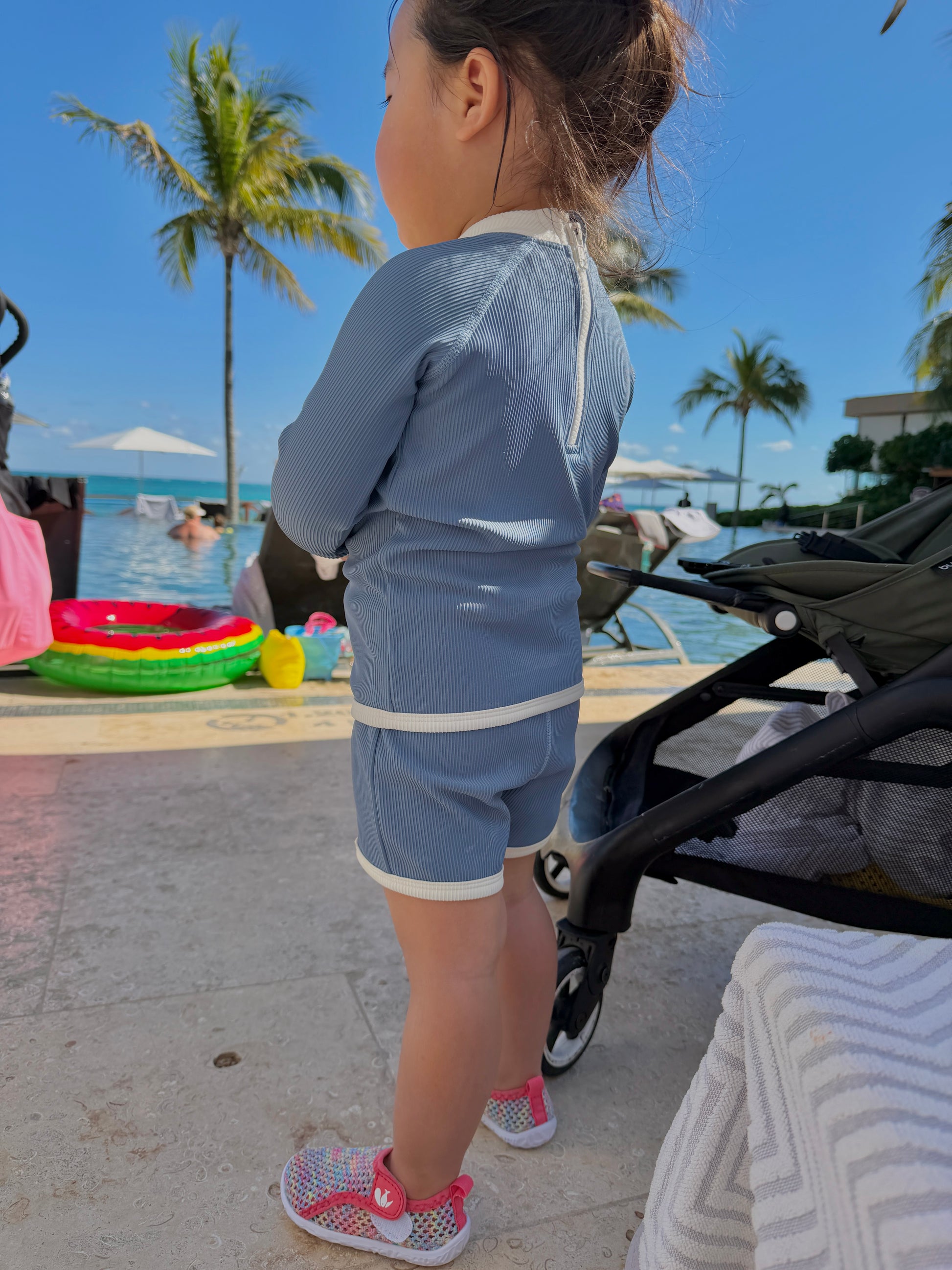 Long-Sleeve Rashguard + Shorts Swim Set (Blue)