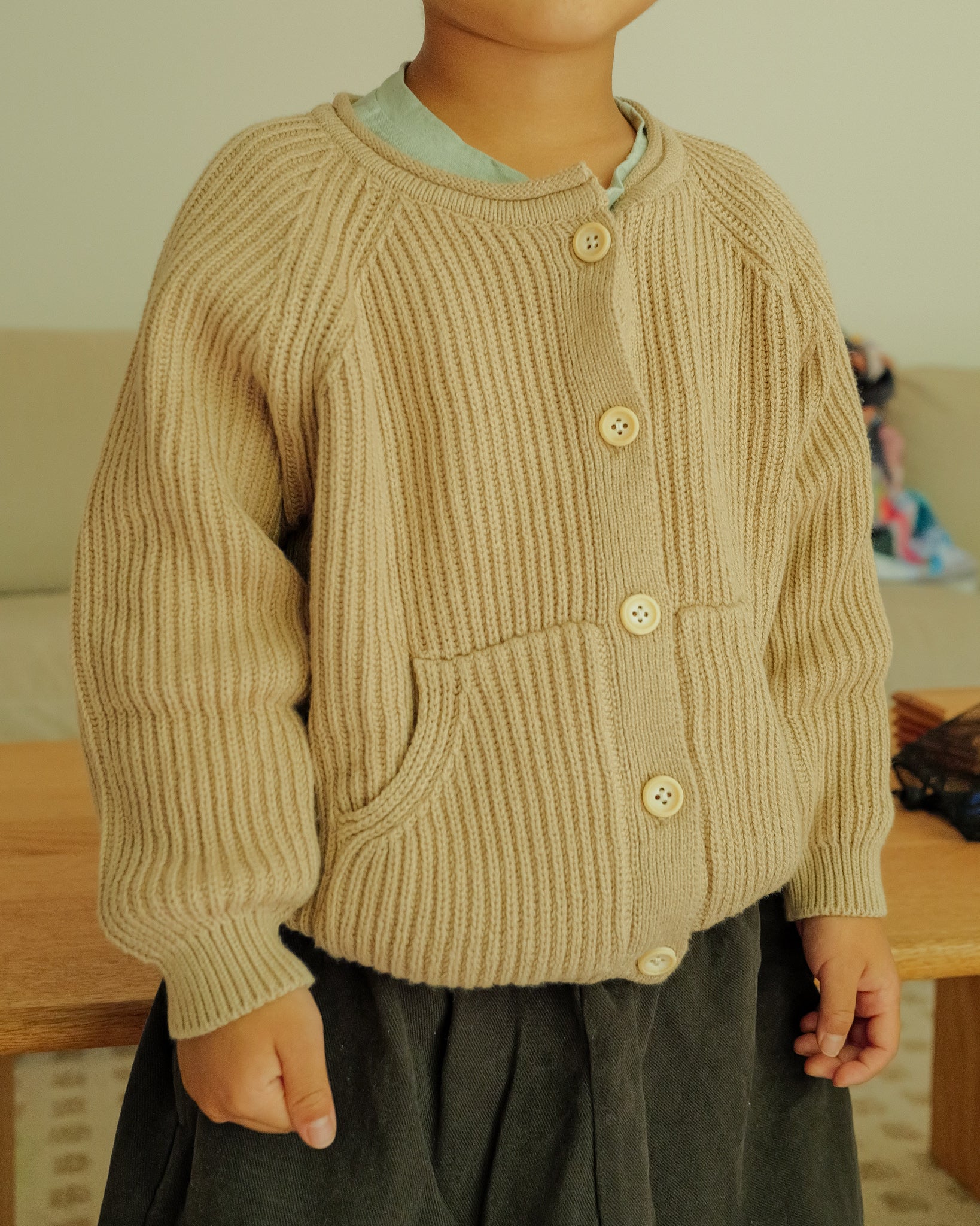 Knit Button-Up Cardigan (Beige)