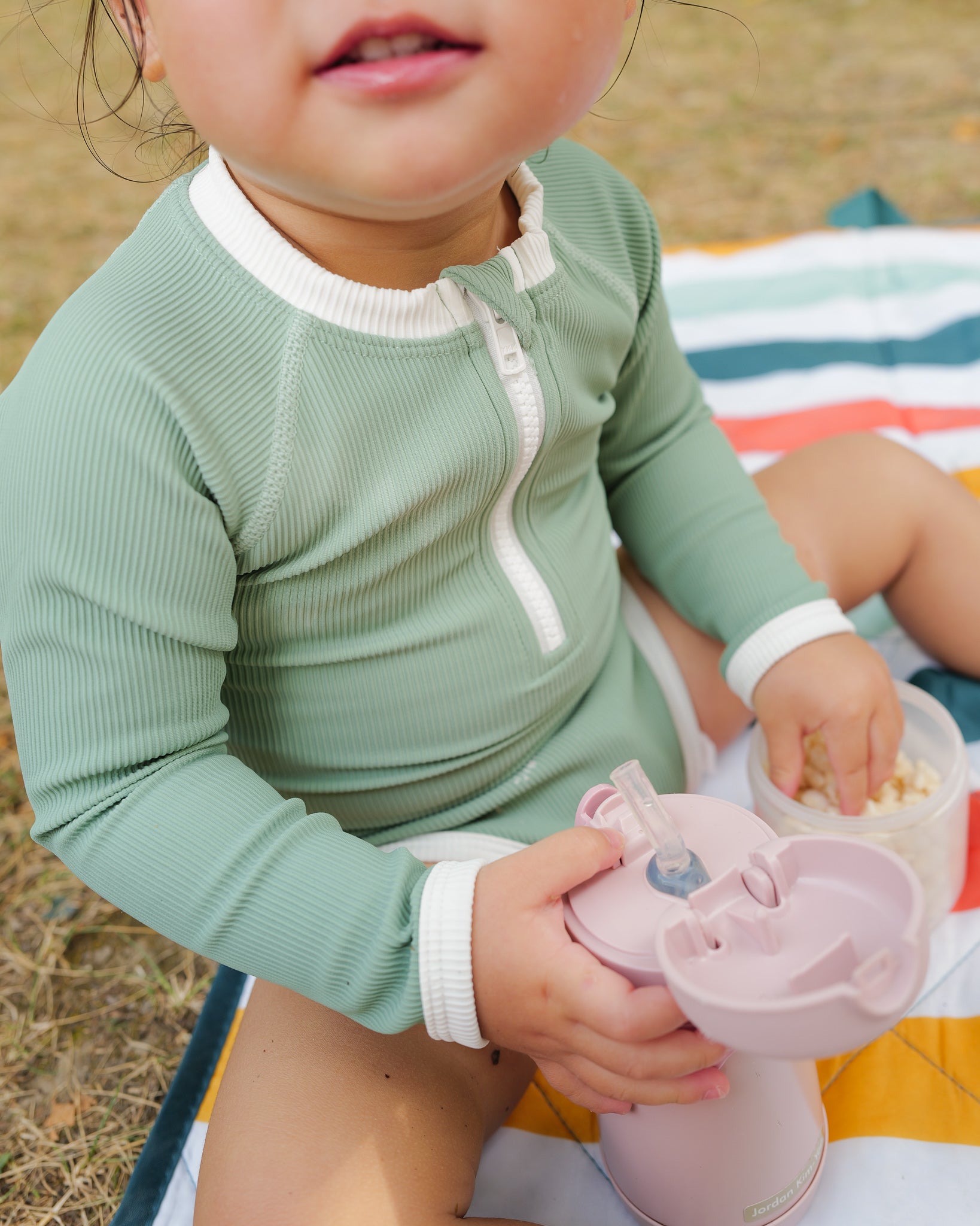 Ribbed Long-Sleeve Baby & Kids Swimsuit (Pistachio)