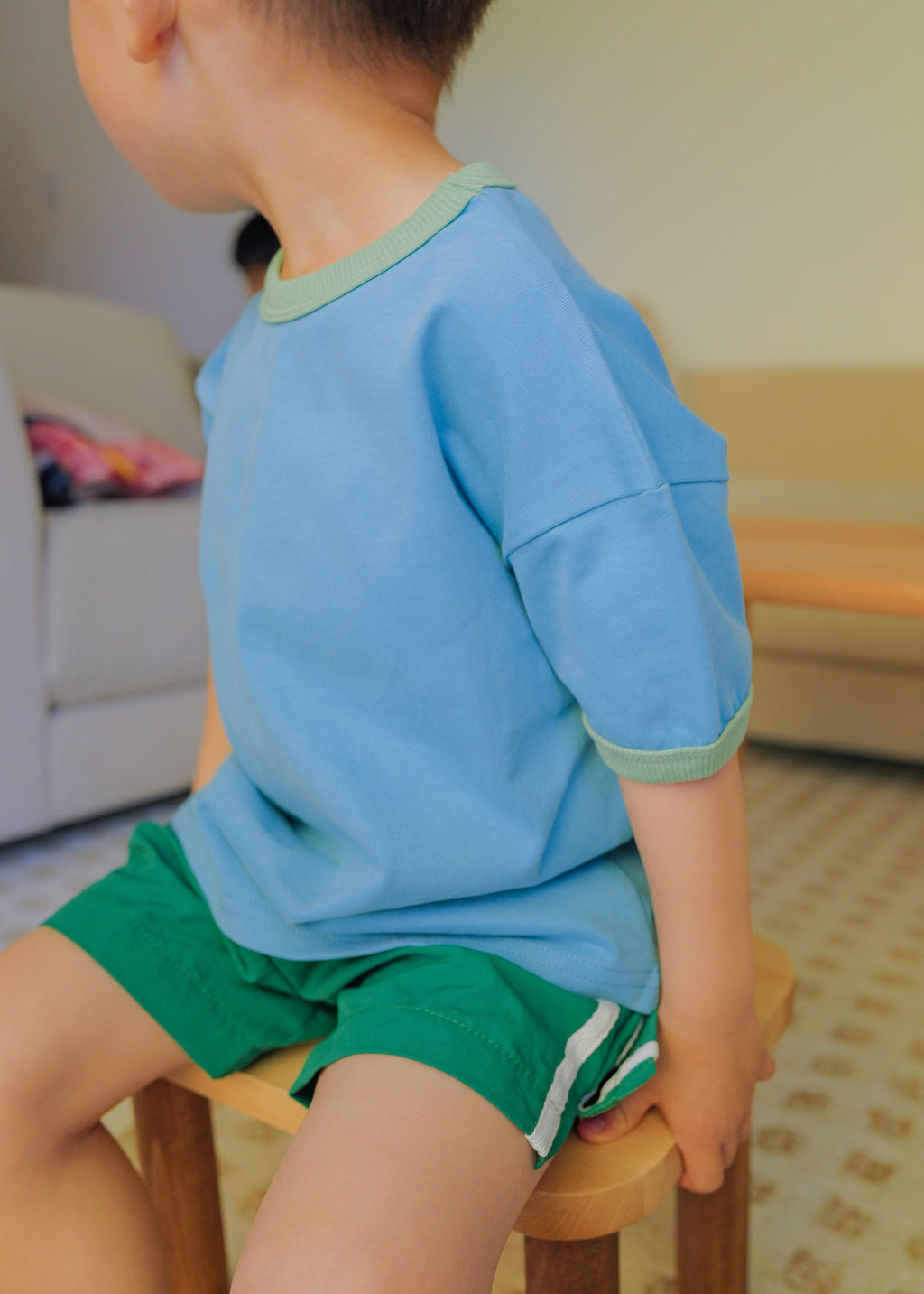 Contrast Cotton Tee (Blue Fern)