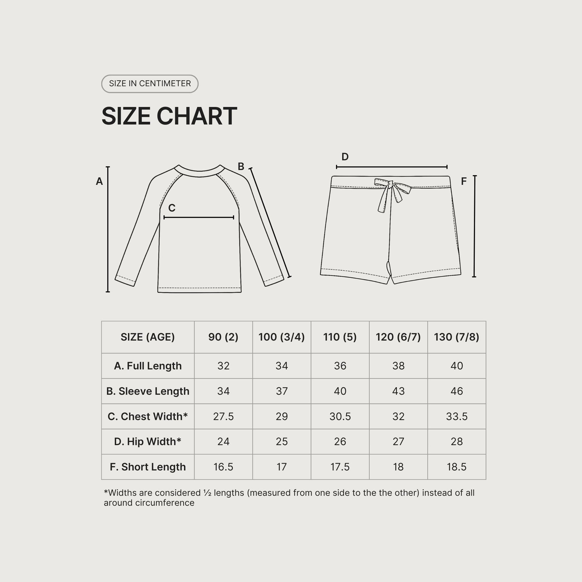 Oori Noa Rashguard and Shorts Size Chart
