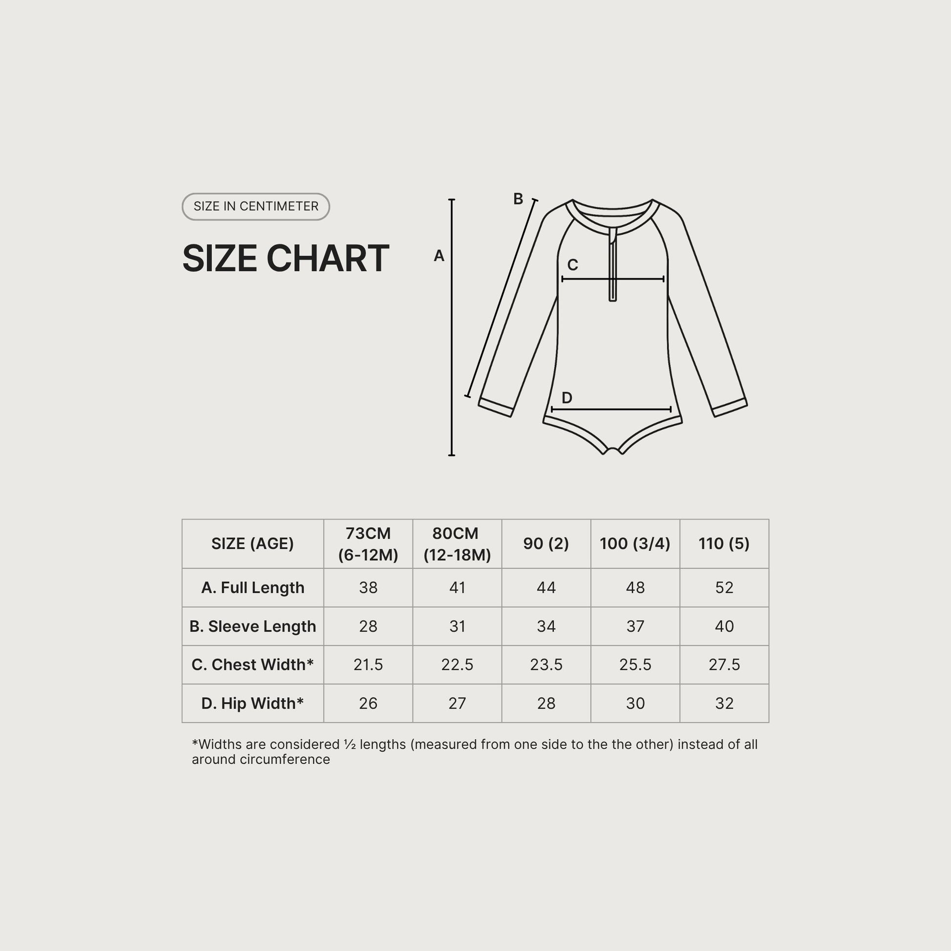 Oori Noa Toddler Swimsuit One Piece Size Chart