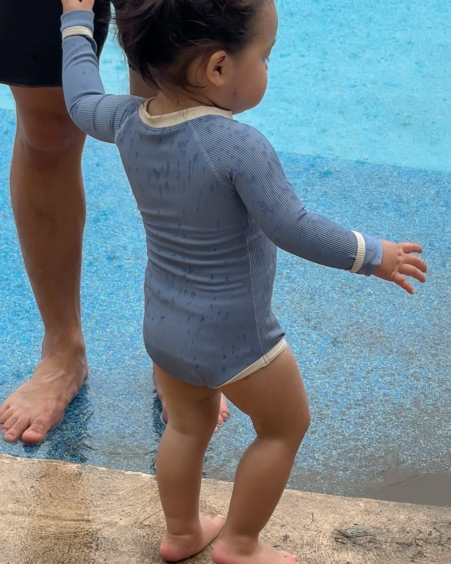 Ribbed Long-Sleeve Baby & Kids Swimsuit (Blue)