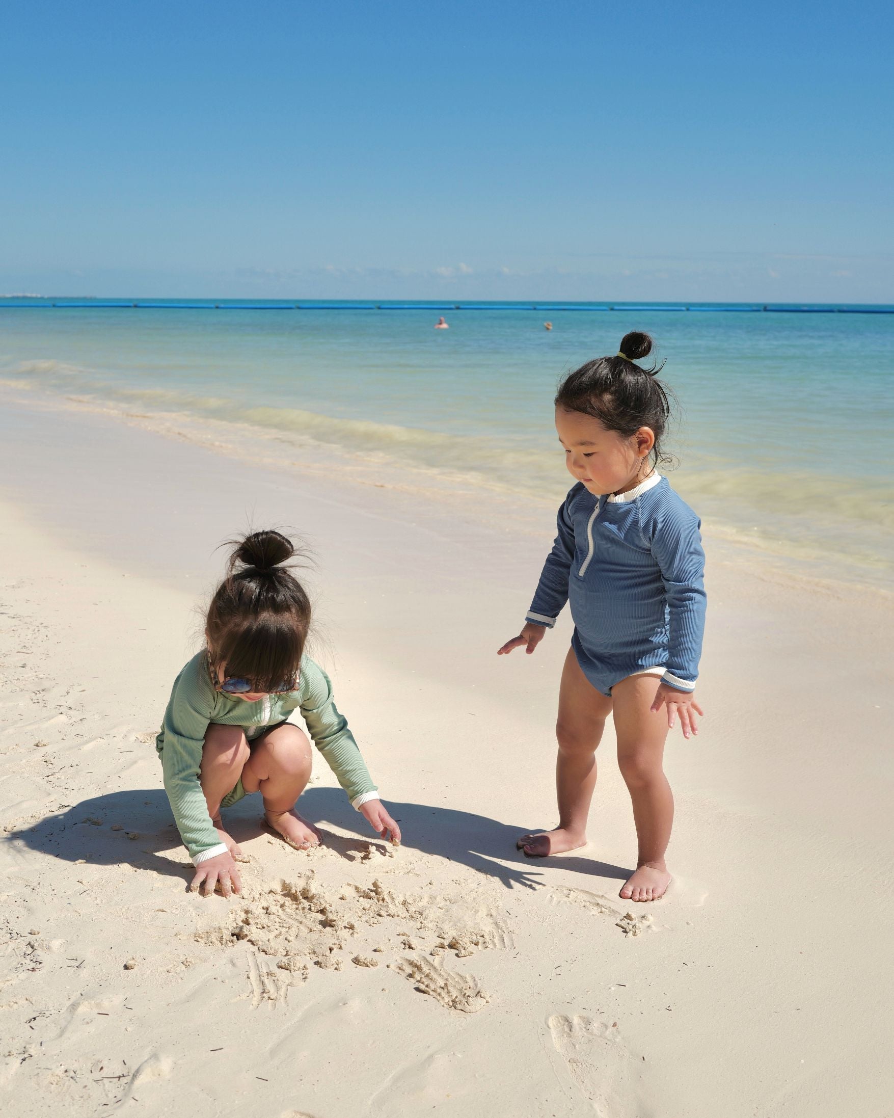 Ribbed Long-Sleeve Baby & Kids Swimsuit (Blue)