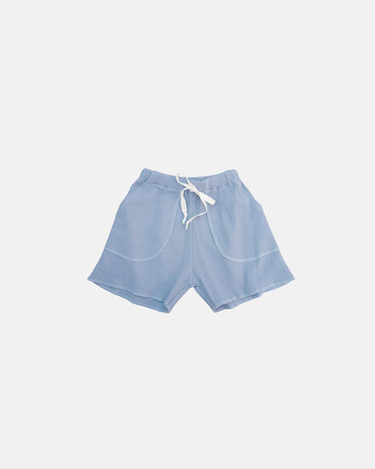 Waffled Overlock Shorts Light Blue 1