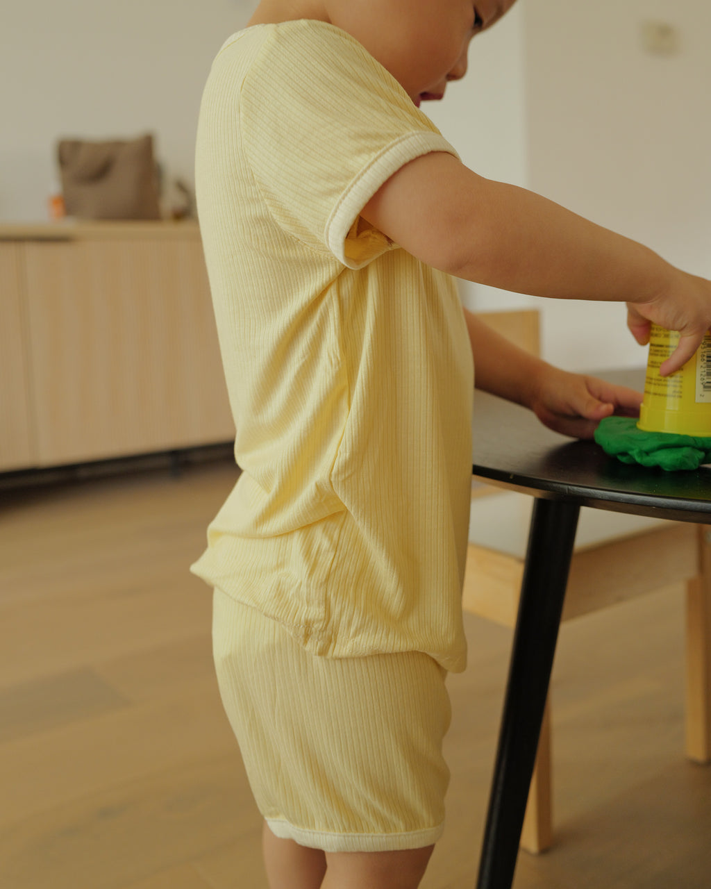 boy in summer ribbed shorts yellow 2