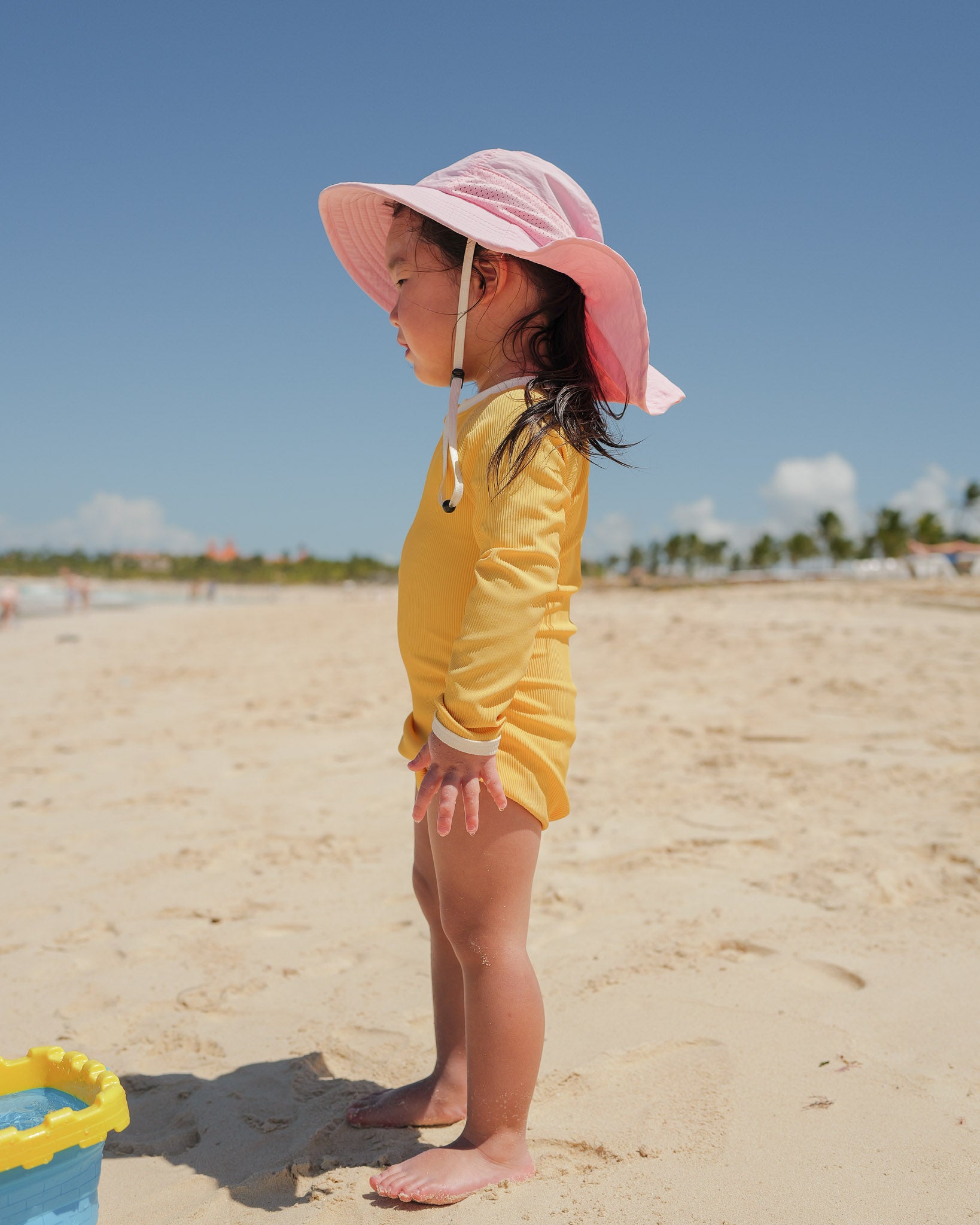 Ribbed Long-Sleeve Baby & Kids Swimsuit (Yellow)