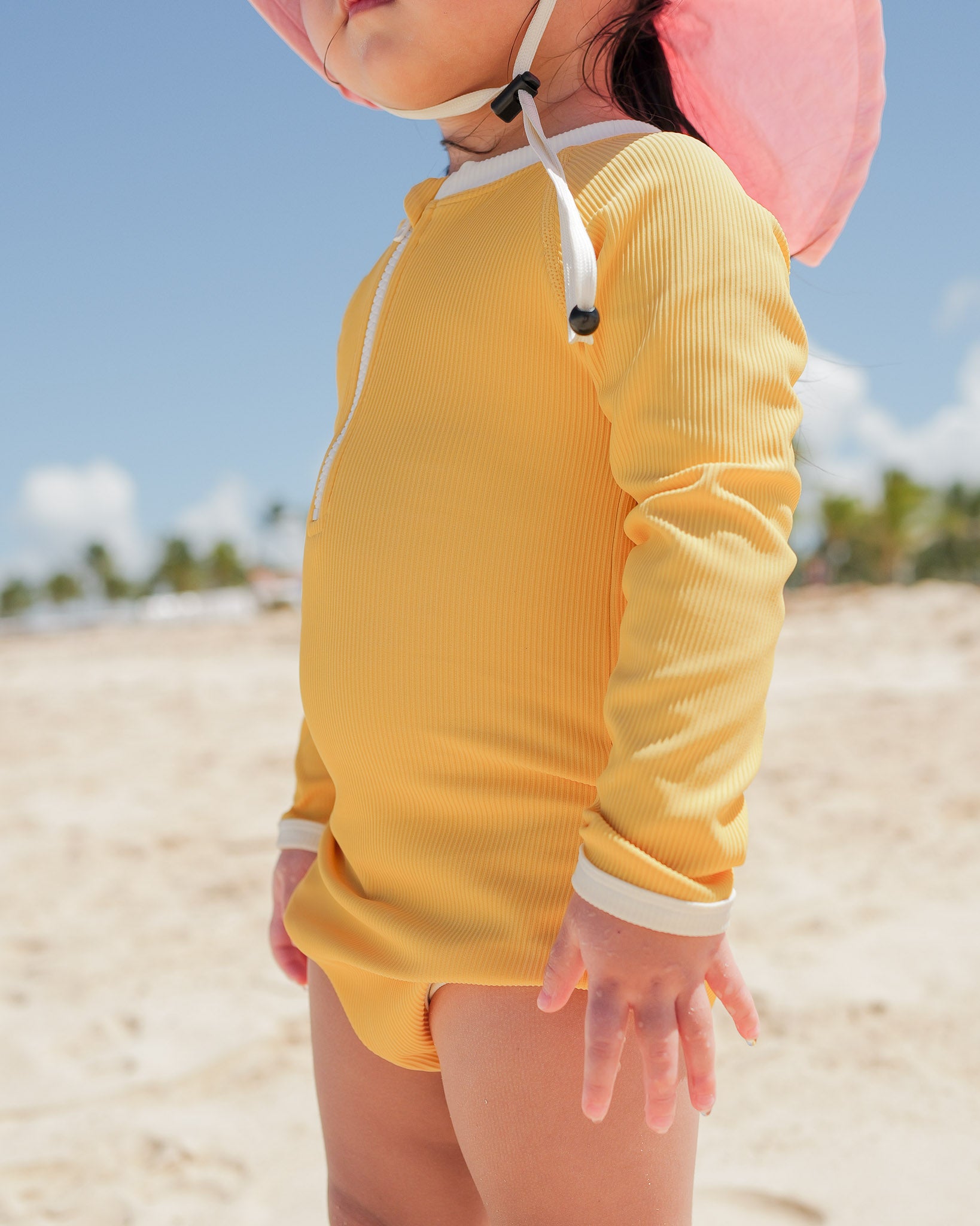 Ribbed Long-Sleeve Baby & Kids Swimsuit (Yellow)