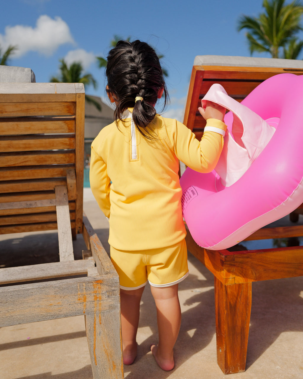 Long-Sleeve Rashguard + Shorts Swim Set (Yellow)