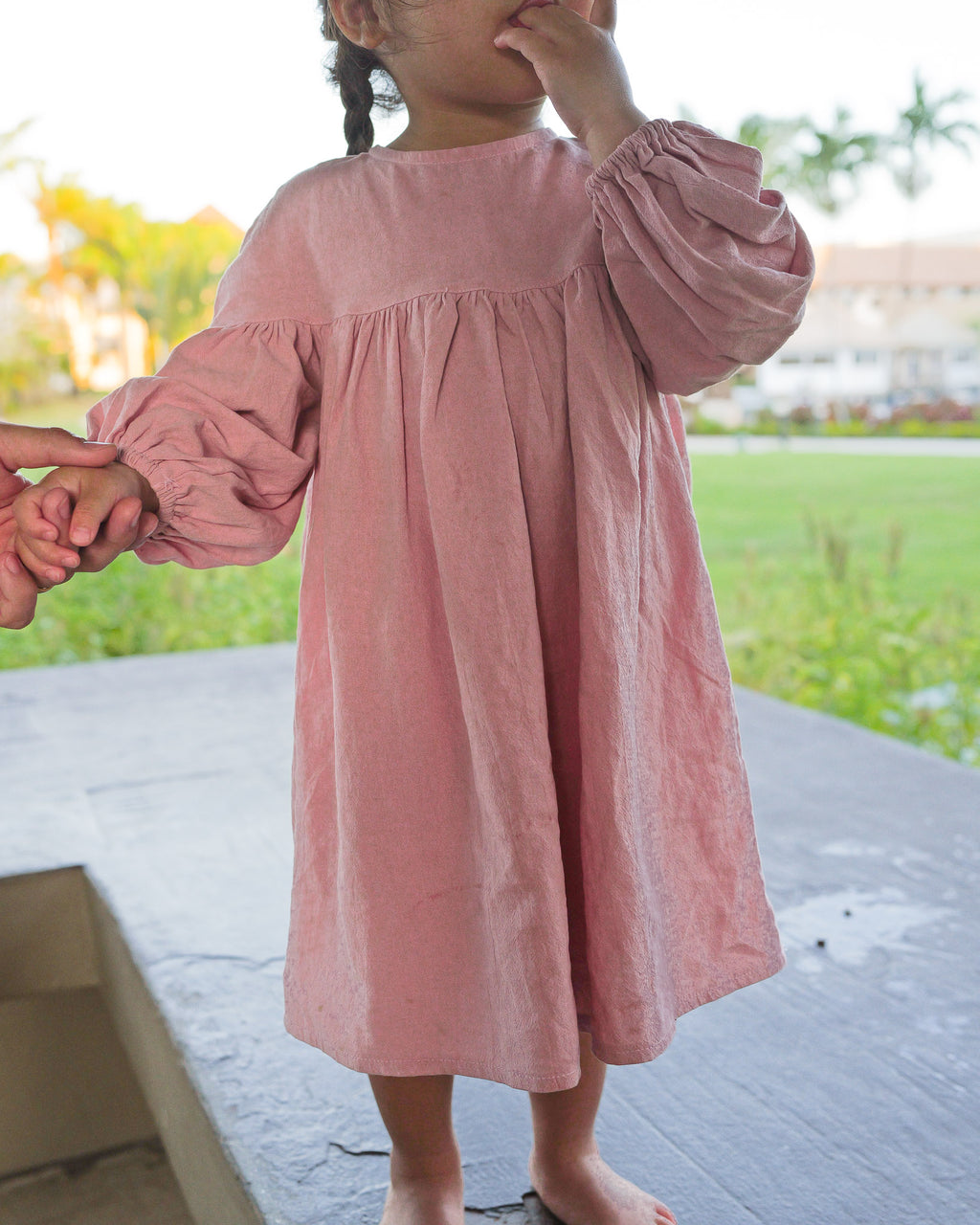Linen Balloon-Sleeve Dress (Grey)