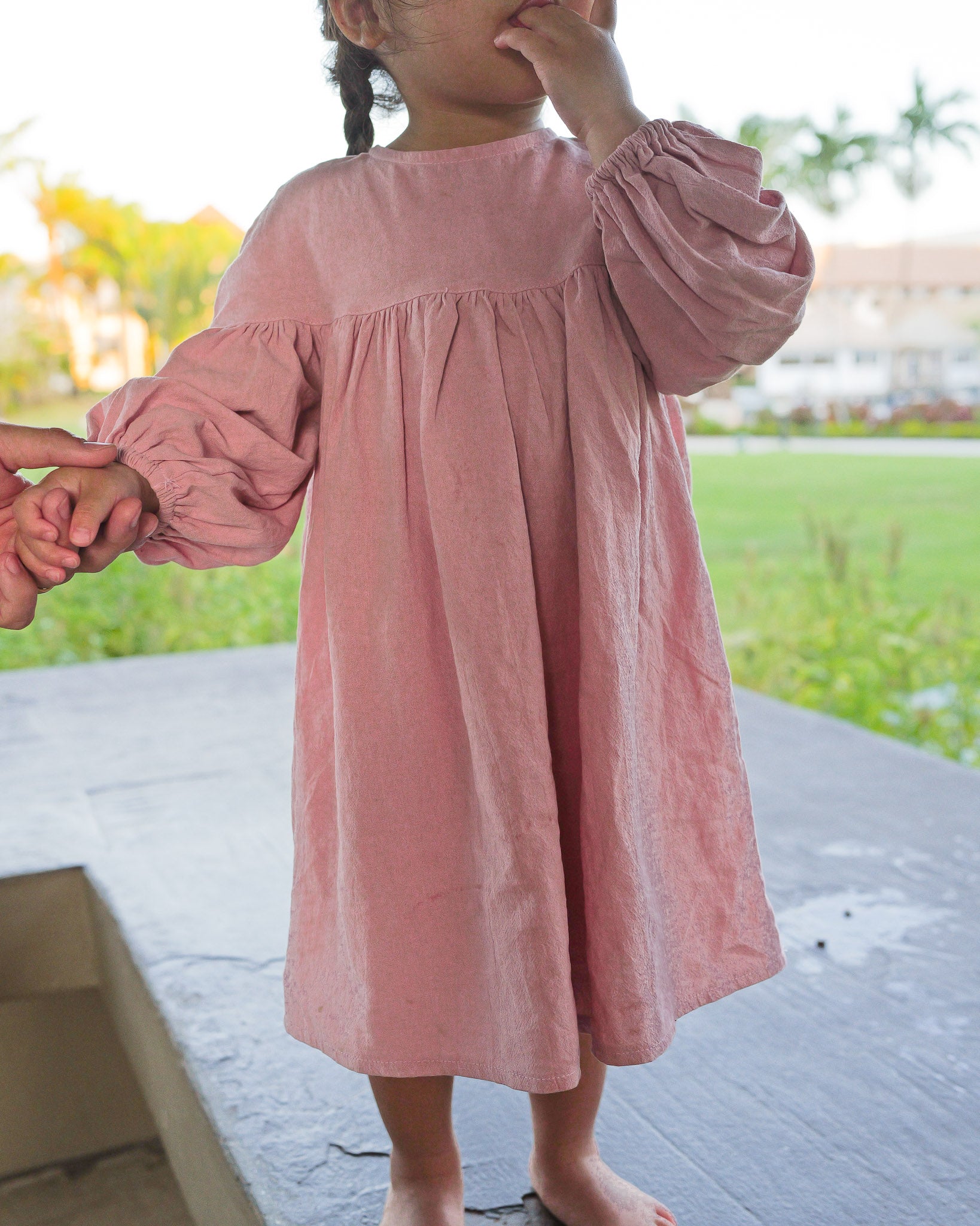 Linen Balloon-Sleeve Girls Dress (Pink) – Flowy & Lightweight