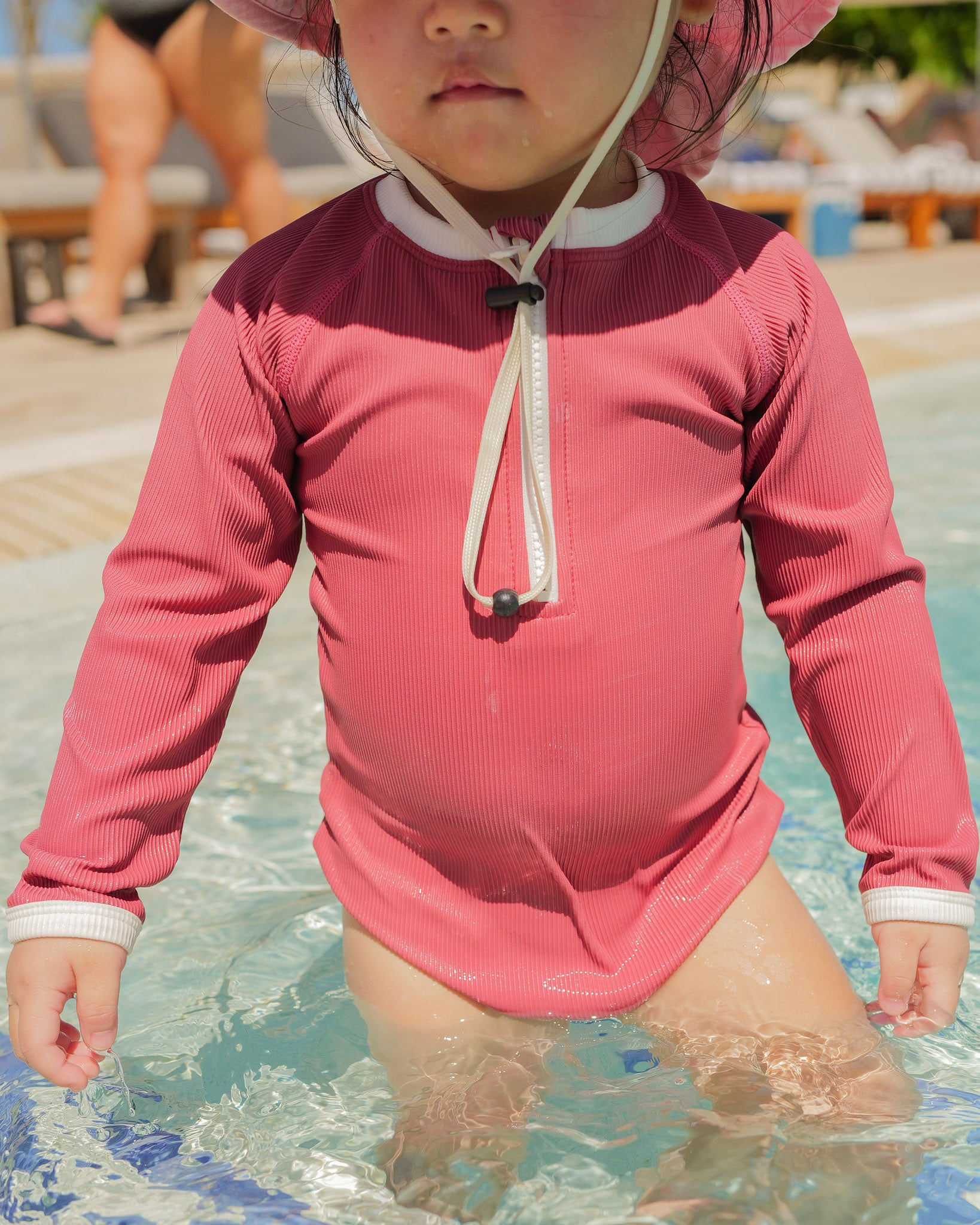 Ribbed Long-Sleeve Baby & Kids Swimsuit (Punch)
