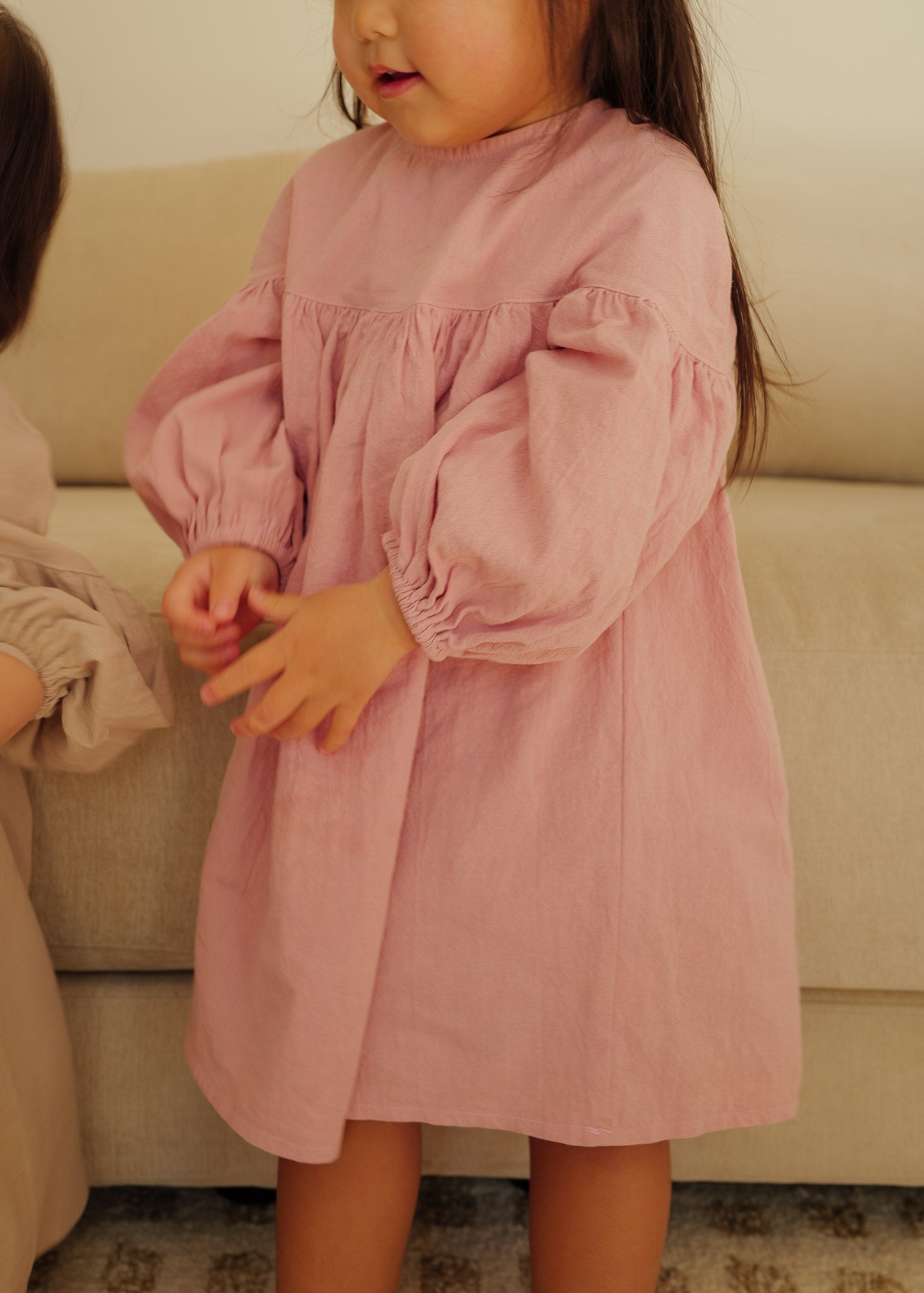 Linen Balloon-Sleeve Dress (Pink)