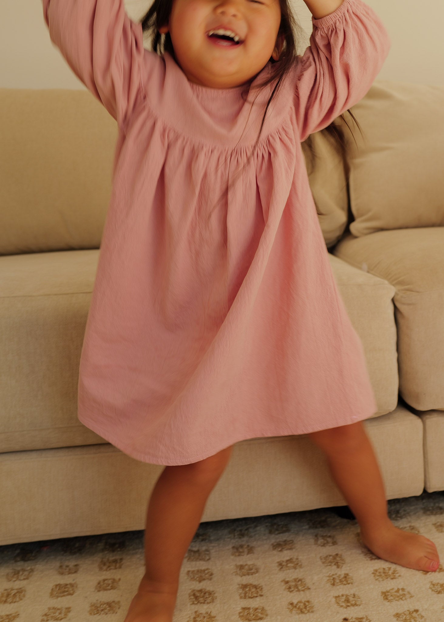 Linen Balloon-Sleeve Girls Dress (Grey) – Flowy & Lightweight