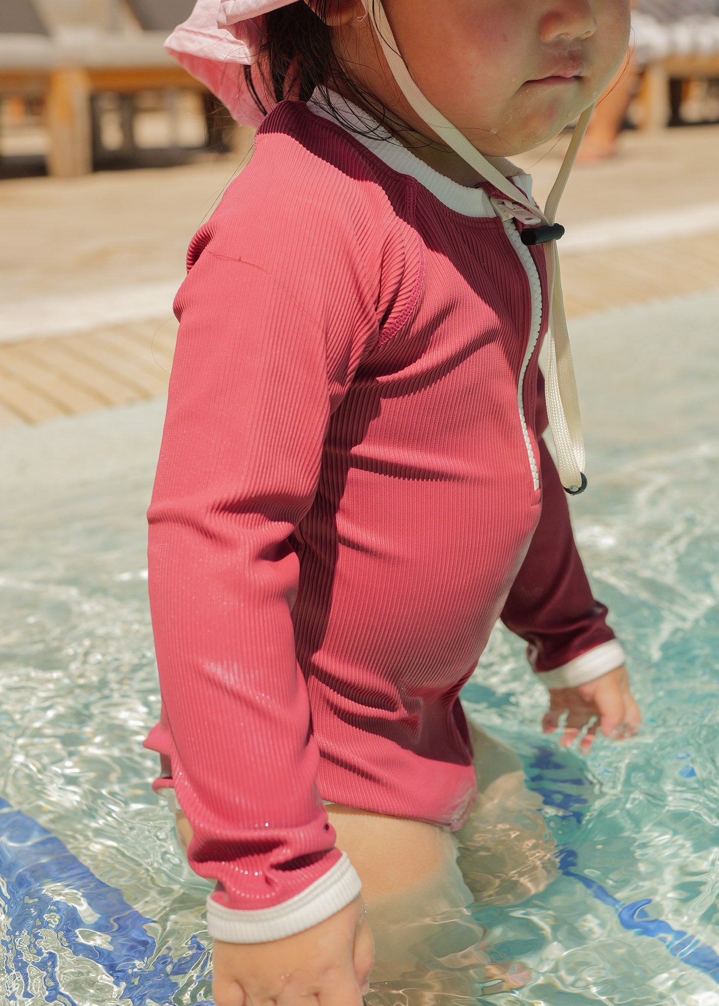 Ribbed Long-Sleeve Baby & Kids Swimsuit (Punch)