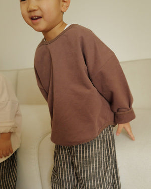 boy in perfect crewneck sweater in brown